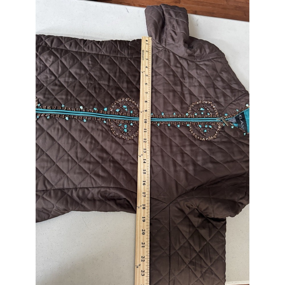 Silkland Quilted Beaded Jacket Brown Turquoise Western Boho Goblincore Artisan‎ - Picture 14 of 16